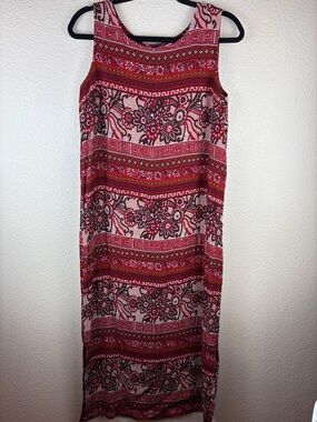 JM Collection Long Redish Cream Floral Sleeveless Dress Size Large